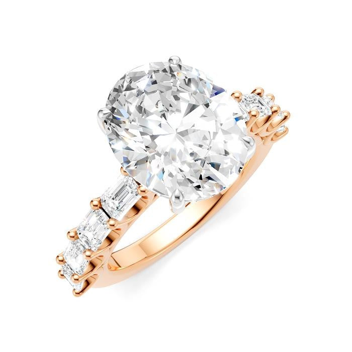 1 1/3 Ctw Oval Shape Emerald and Round Cut Diamond Semi-Mount Engagement Ring in 14K Rose and White Gold