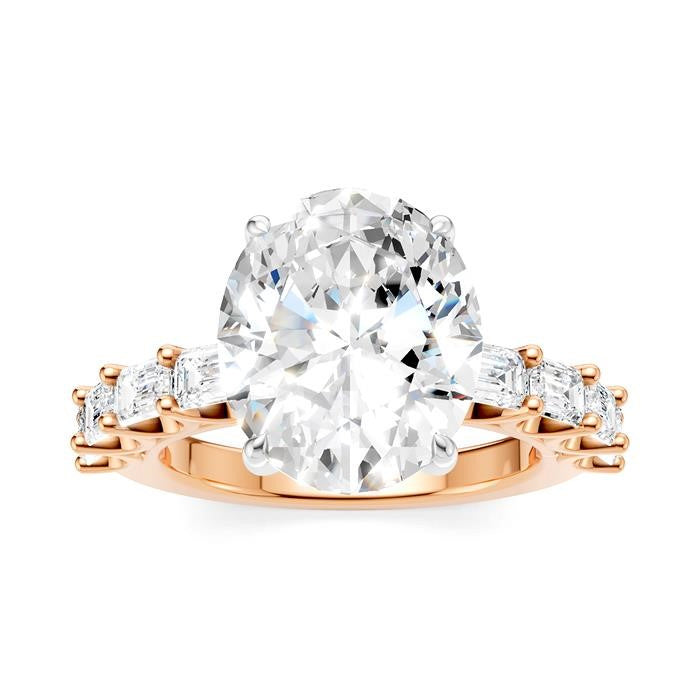 1 1/3 Ctw Oval Shape Emerald and Round Cut Diamond Semi-Mount Engagement Ring in 14K Rose and White Gold