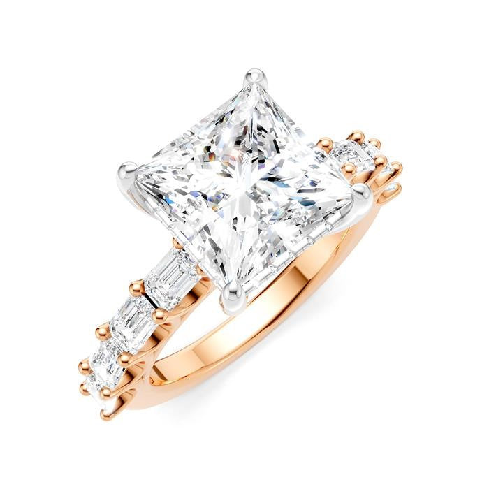 1 1/3 Ctw Princess Shape Emerald and Round Cut Diamond Semi-Mount Engagement Ring in 14K Rose and White Gold