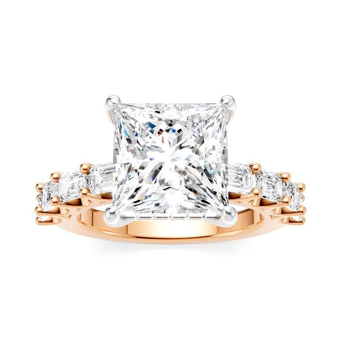 1 1/3 Ctw Princess Shape Emerald and Round Cut Diamond Semi-Mount Engagement Ring in 14K Rose and White Gold