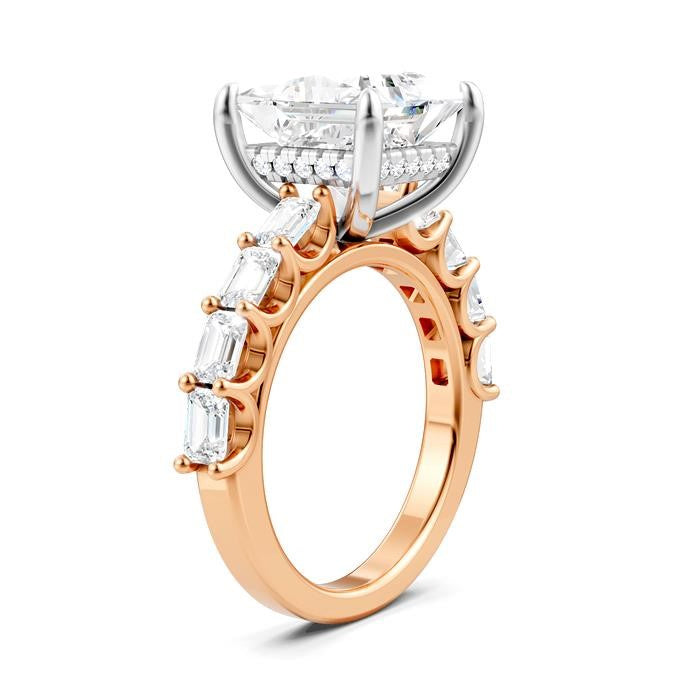 1 1/3 Ctw Princess Shape Emerald and Round Cut Diamond Semi-Mount Engagement Ring in 14K Rose and White Gold