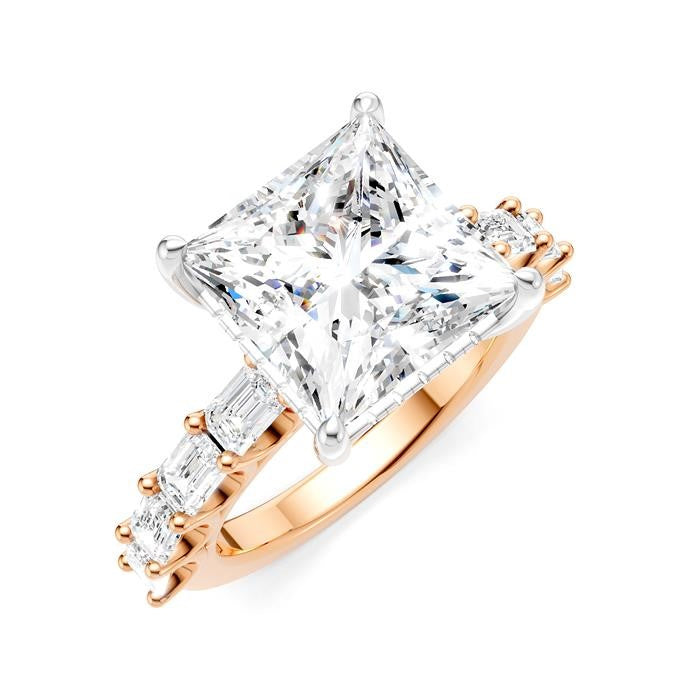 1 3/8 Ctw Princess Shape Emerald and Round Cut Diamond Semi-Mount Engagement Ring in 14K Rose and White Gold