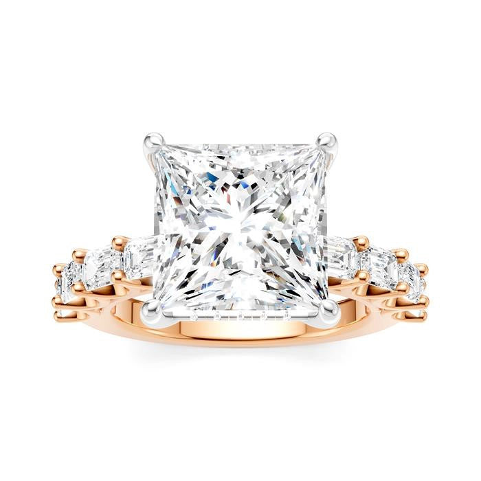 1 3/8 Ctw Princess Shape Emerald and Round Cut Diamond Semi-Mount Engagement Ring in 14K Rose and White Gold