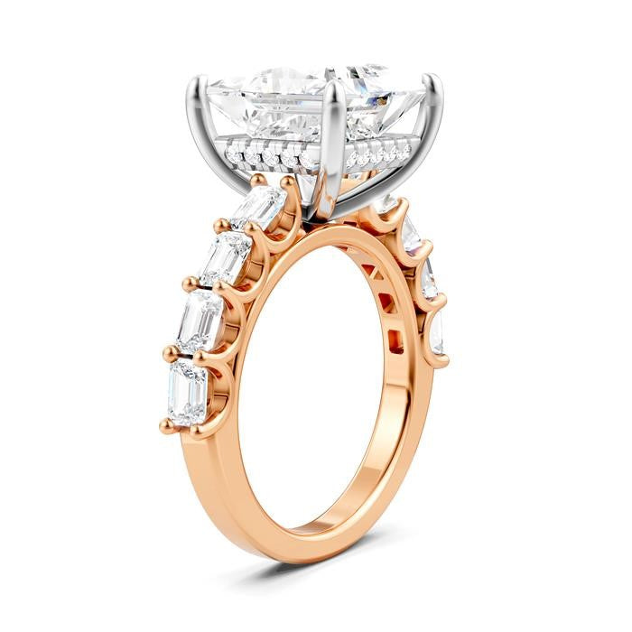 1 3/8 Ctw Princess Shape Emerald and Round Cut Diamond Semi-Mount Engagement Ring in 14K Rose and White Gold