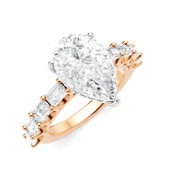 1 1/3 Ctw Pear Shape Emerald and Round Cut Diamond Semi-Mount Engagement Ring in 14K Rose and White Gold