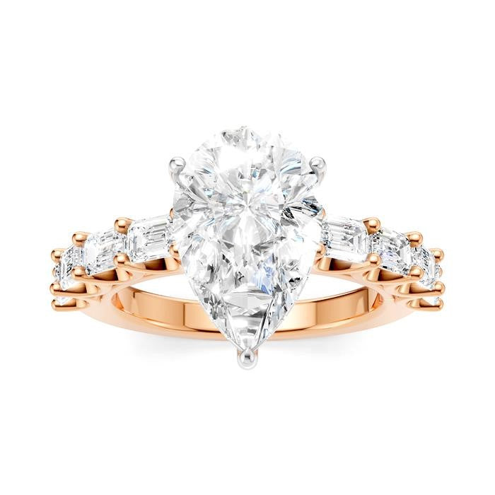1 1/3 Ctw Pear Shape Emerald and Round Cut Diamond Semi-Mount Engagement Ring in 14K Rose and White Gold