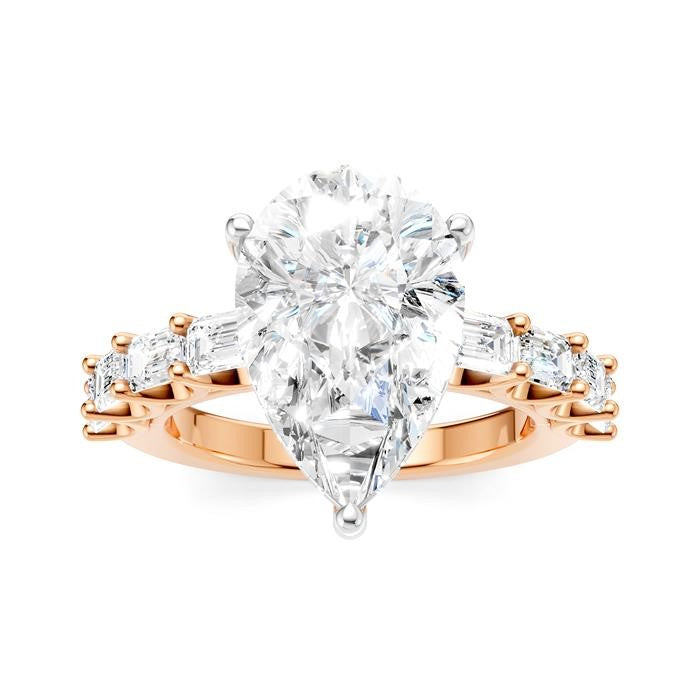 1 1/3 Ctw Pear Shape Emerald and Round Cut Diamond Semi-Mount Engagement Ring in 14K Rose and White Gold