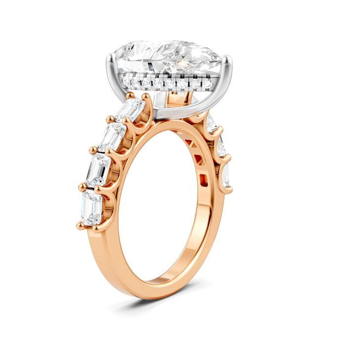 1 1/3 Ctw Pear Shape Emerald and Round Cut Diamond Semi-Mount Engagement Ring in 14K Rose and White Gold