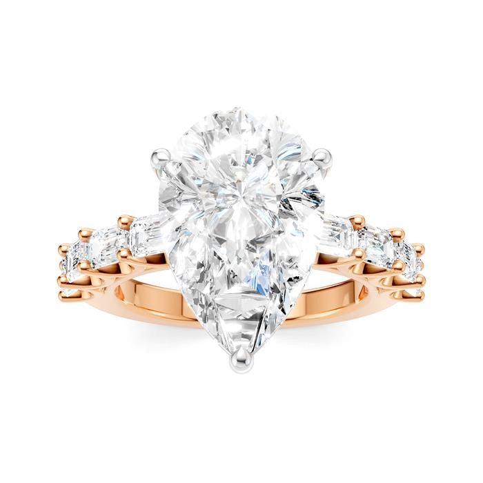 1 1/3 Ctw Pear Shape Emerald and Round Cut Diamond Semi-Mount Engagement Ring in 14K Rose and White Gold