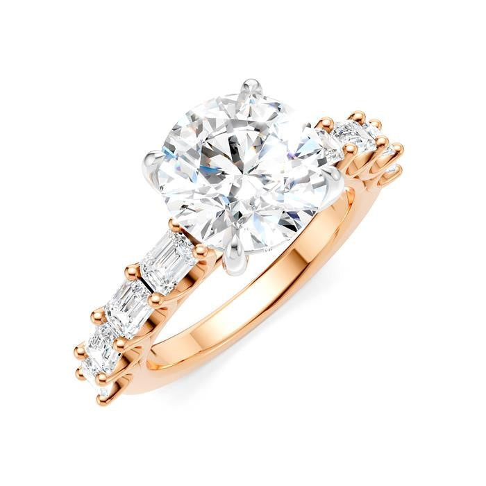 1 1/3 Ctw Round Shape Emerald and Round Cut Diamond Semi-Mount Engagement Ring in 14K Rose and White Gold