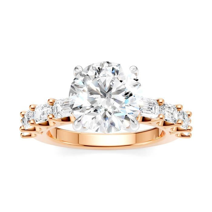 1 1/3 Ctw Round Shape Emerald and Round Cut Diamond Semi-Mount Engagement Ring in 14K Rose and White Gold