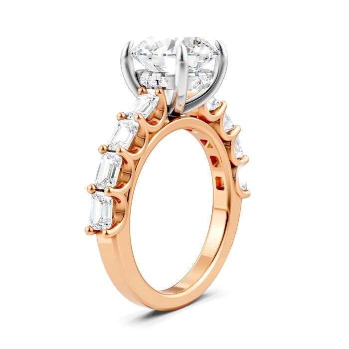 1 1/3 Ctw Round Shape Emerald and Round Cut Diamond Semi-Mount Engagement Ring in 14K Rose and White Gold