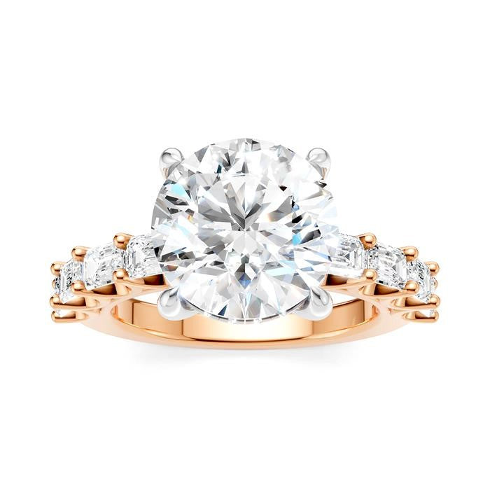 1 1/3 Ctw Round Shape Emerald and Round Cut Diamond Semi-Mount Engagement Ring in 14K Rose and White Gold
