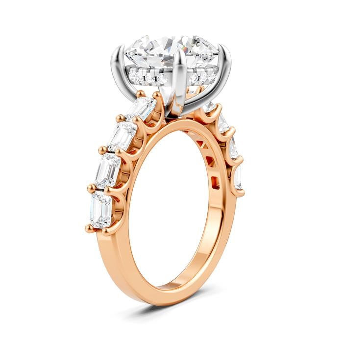 1 1/3 Ctw Round Shape Emerald and Round Cut Diamond Semi-Mount Engagement Ring in 14K Rose and White Gold