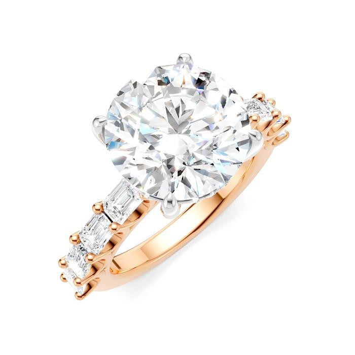 1 1/3 Ctw Round Shape Emerald and Round Cut Diamond Semi-Mount Engagement Ring in 14K Rose and White Gold