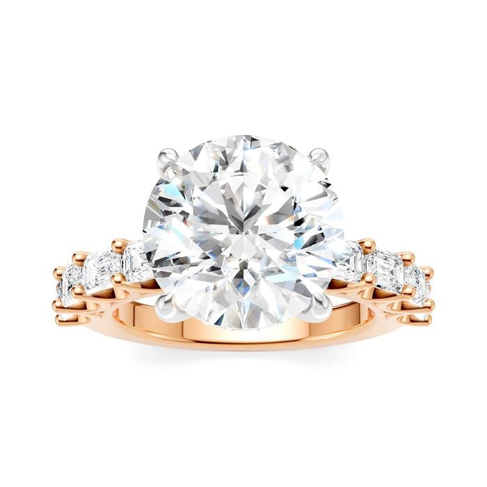 1 1/3 Ctw Round Shape Emerald and Round Cut Diamond Semi-Mount Engagement Ring in 14K Rose and White Gold