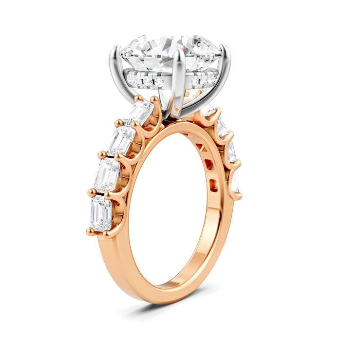 1 1/3 Ctw Round Shape Emerald and Round Cut Diamond Semi-Mount Engagement Ring in 14K Rose and White Gold