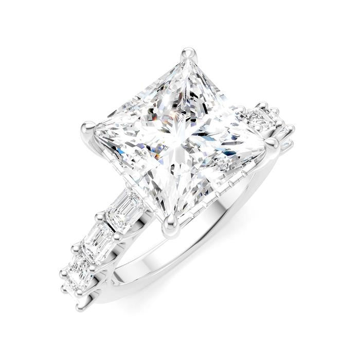 1 3/8 Ctw Princess Shape Emerald and Round Cut Diamond Semi-Mount Engagement Ring in 14K White Gold