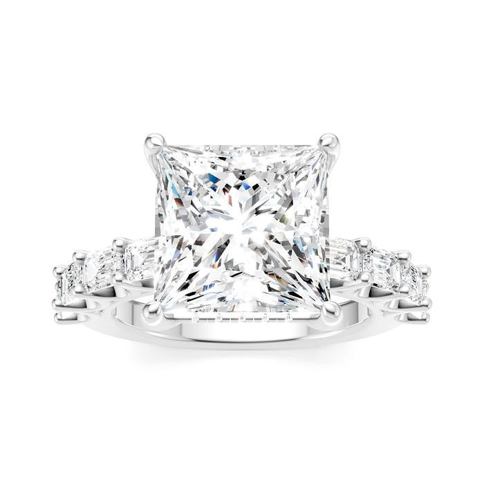1 3/8 Ctw Princess Shape Emerald and Round Cut Diamond Semi-Mount Engagement Ring in 14K White Gold