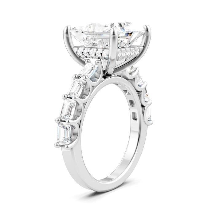 1 3/8 Ctw Princess Shape Emerald and Round Cut Diamond Semi-Mount Engagement Ring in 14K White Gold
