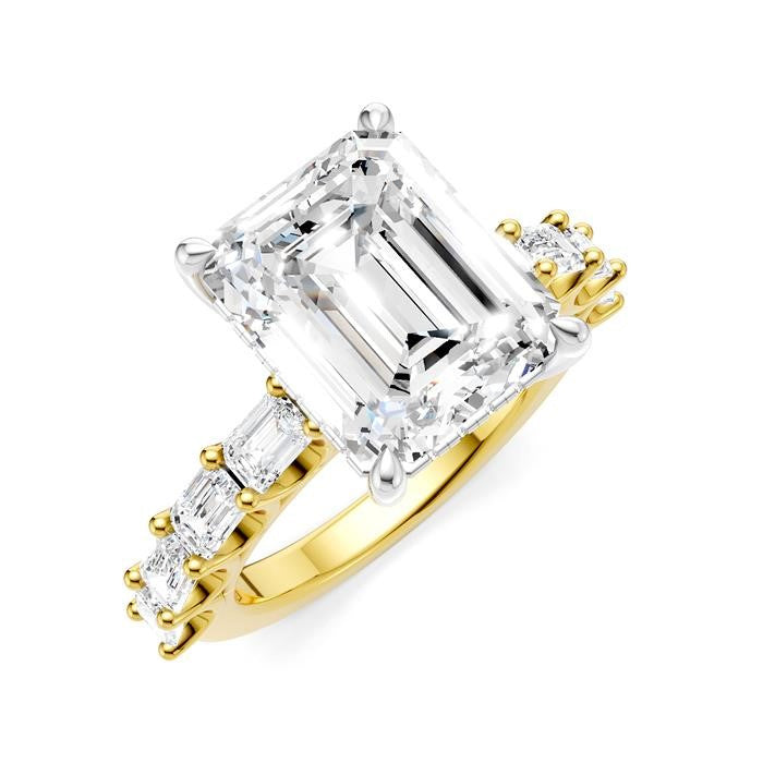 1 1/3 Ctw Emerald Shape Emerald and Round Cut Diamond Semi-Mount Engagement Ring in 14K Yellow and White Gold