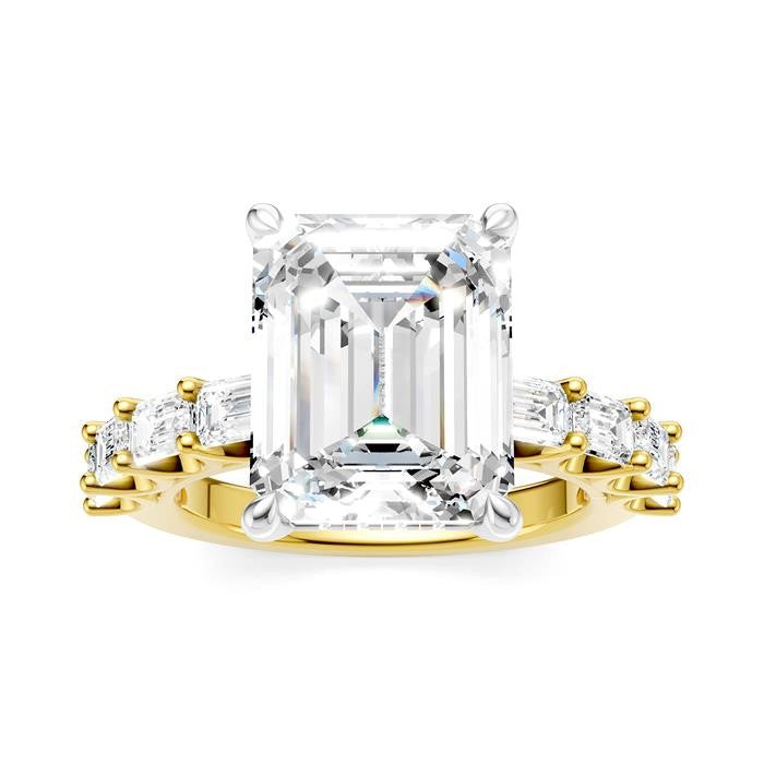 1 1/3 Ctw Emerald Shape Emerald and Round Cut Diamond Semi-Mount Engagement Ring in 14K Yellow and White Gold
