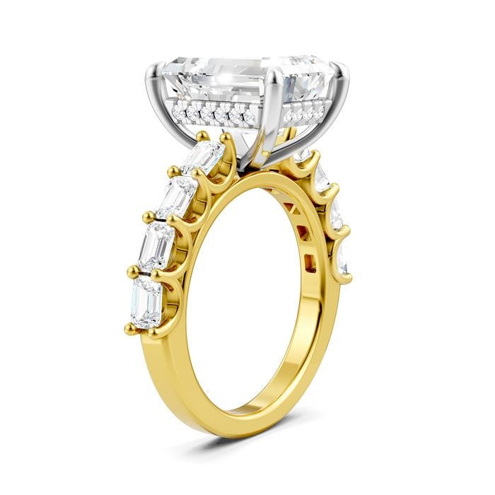 1 1/3 Ctw Emerald Shape Emerald and Round Cut Diamond Semi-Mount Engagement Ring in 14K Yellow and White Gold
