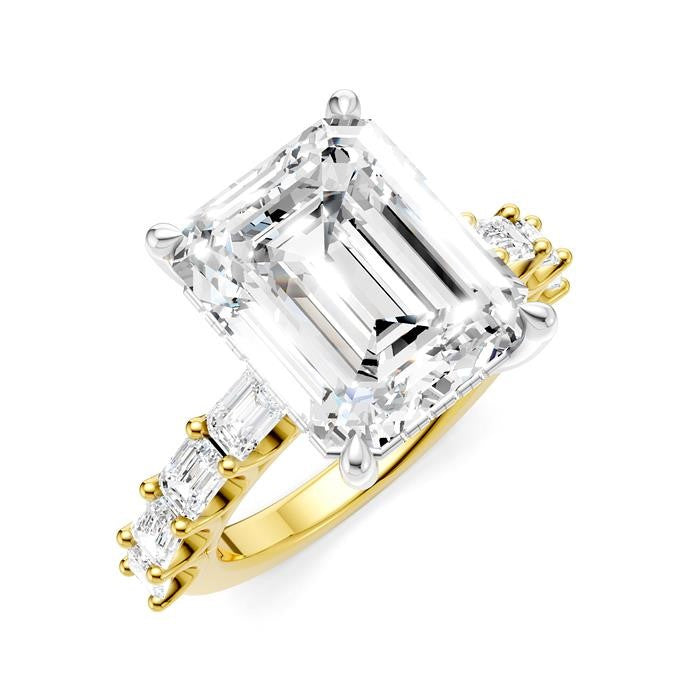 1 1/3 Ctw Emerald Shape Emerald and Round Cut Diamond Semi-Mount Engagement Ring in 14K Yellow and White Gold