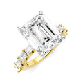 1 1/3 Ctw Emerald Shape Emerald and Round Cut Diamond Semi-Mount Engagement Ring in 14K Yellow and White Gold