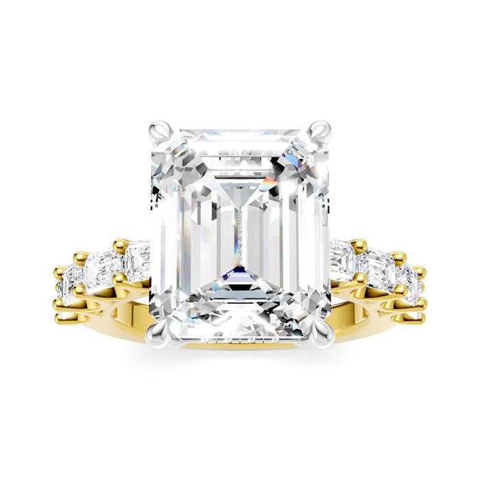 1 1/3 Ctw Emerald Shape Emerald and Round Cut Diamond Semi-Mount Engagement Ring in 14K Yellow and White Gold