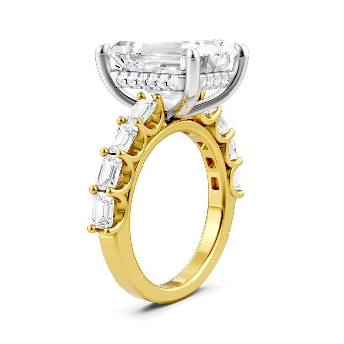 1 1/3 Ctw Emerald Shape Emerald and Round Cut Diamond Semi-Mount Engagement Ring in 14K Yellow and White Gold