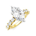 1 1/3 Ctw Marquise Shape Emerald and Round Cut Diamond Semi-Mount Engagement Ring in 14K Yellow and White Gold