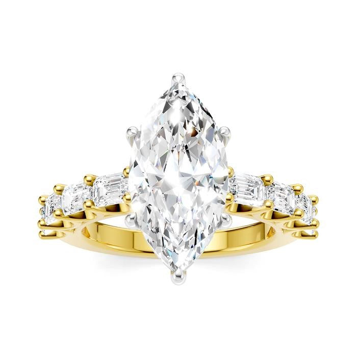 1 1/3 Ctw Marquise Shape Emerald and Round Cut Diamond Semi-Mount Engagement Ring in 14K Yellow and White Gold