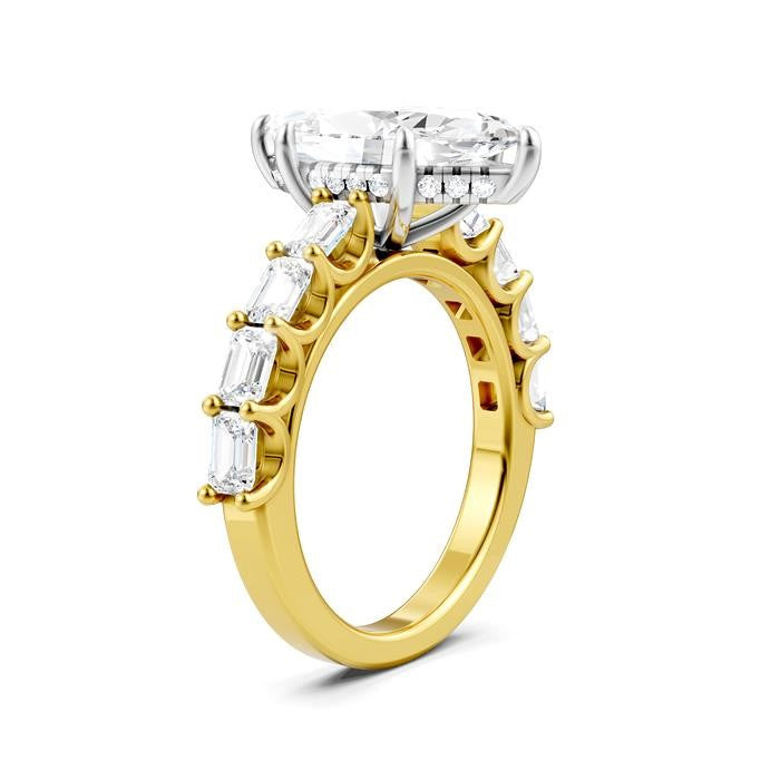 1 1/3 Ctw Marquise Shape Emerald and Round Cut Diamond Semi-Mount Engagement Ring in 14K Yellow and White Gold