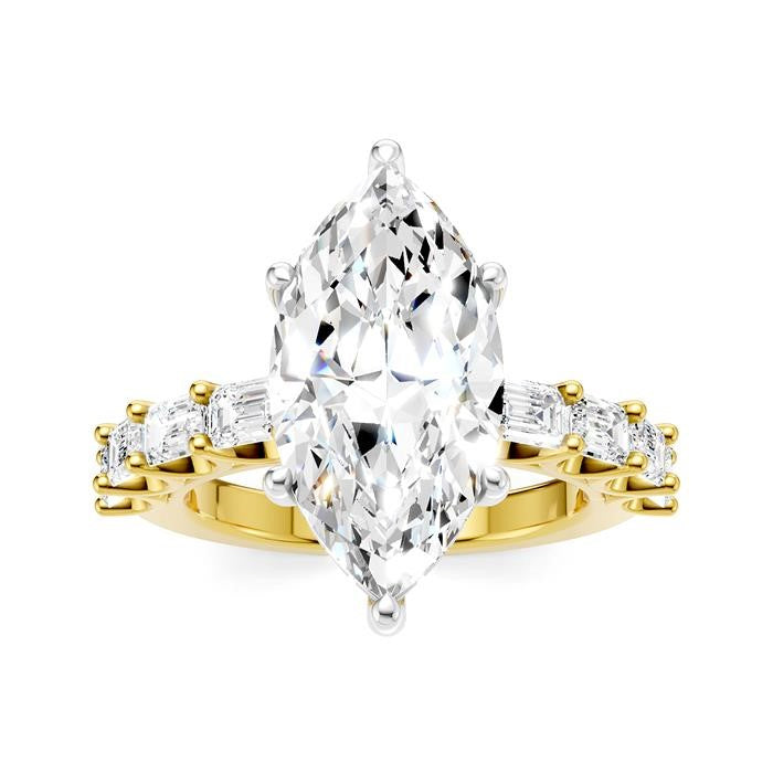 1 1/3 Ctw Marquise Shape Emerald and Round Cut Diamond Semi-Mount Engagement Ring in 14K Yellow and White Gold