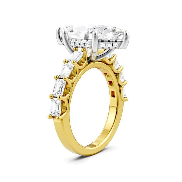 1 1/3 Ctw Marquise Shape Emerald and Round Cut Diamond Semi-Mount Engagement Ring in 14K Yellow and White Gold