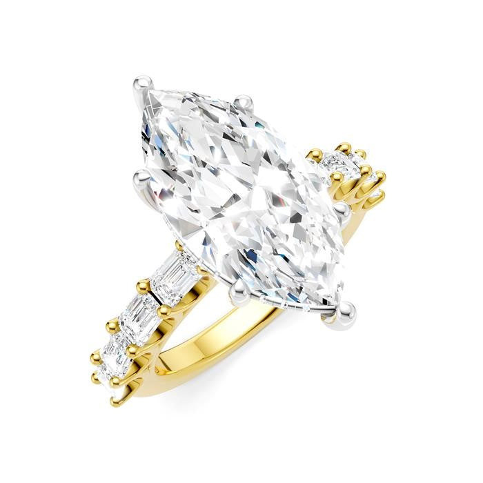 1 1/3 Ctw Marquise Shape Emerald and Round Cut Diamond Semi-Mount Engagement Ring in 14K Yellow and White Gold