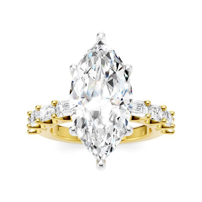 1 1/3 Ctw Marquise Shape Emerald and Round Cut Diamond Semi-Mount Engagement Ring in 14K Yellow and White Gold