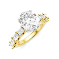 1 1/3 Ctw Oval Shape Emerald and Round Cut Diamond Semi-Mount Engagement Ring in 14K Yellow and White Gold