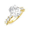 1 1/3 Ctw Oval Shape Emerald and Round Cut Diamond Semi-Mount Engagement Ring in 14K Yellow and White Gold