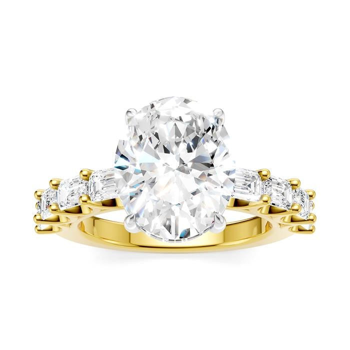 1 1/3 Ctw Oval Shape Emerald and Round Cut Diamond Semi-Mount Engagement Ring in 14K Yellow and White Gold