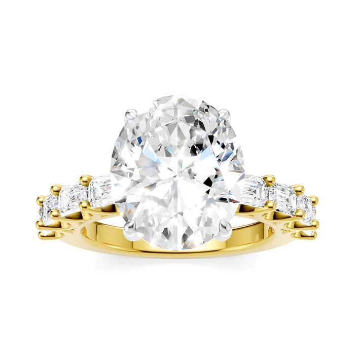 1 1/3 Ctw Oval Shape Emerald and Round Cut Diamond Semi-Mount Engagement Ring in 14K Yellow and White Gold