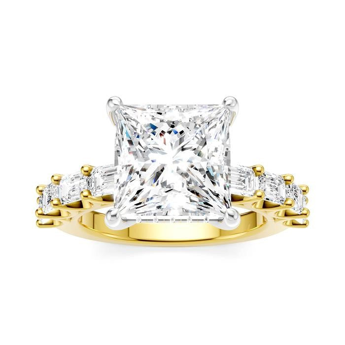 1 1/3 Ctw Princess Shape Emerald and Round Cut Diamond Semi-Mount Engagement Ring in 14K Yellow and White Gold