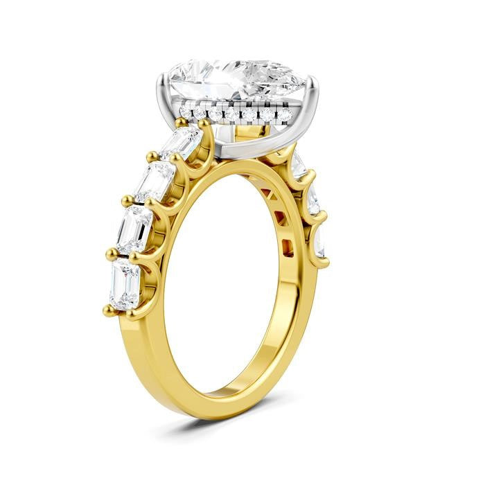 1 1/3 Ctw Pear Shape Emerald and Round Cut Diamond Semi-Mount Engagement Ring in 14K Yellow and White Gold