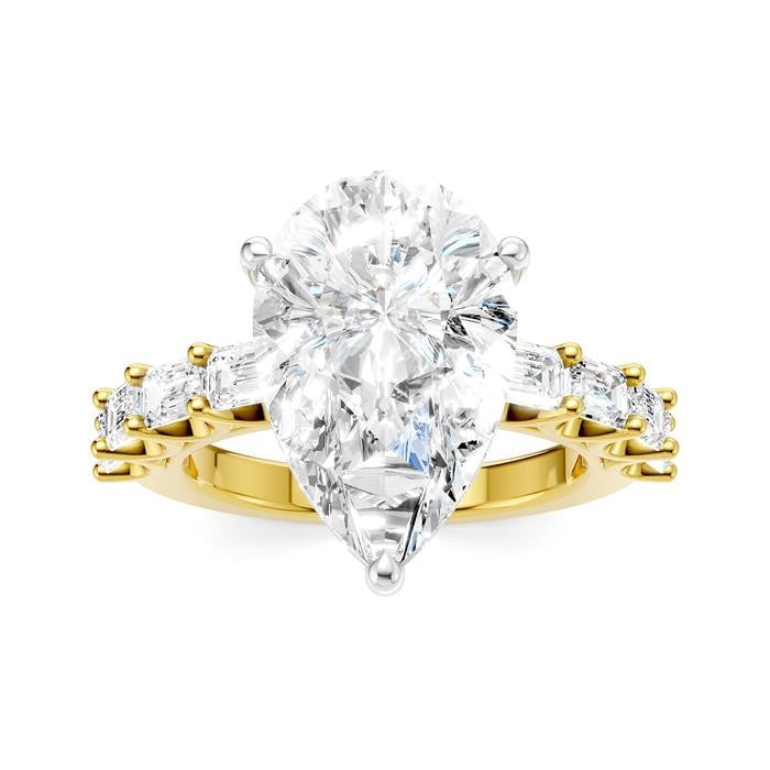 1 1/3 Ctw Pear Shape Emerald and Round Cut Diamond Semi-Mount Engagement Ring in 14K Yellow and White Gold