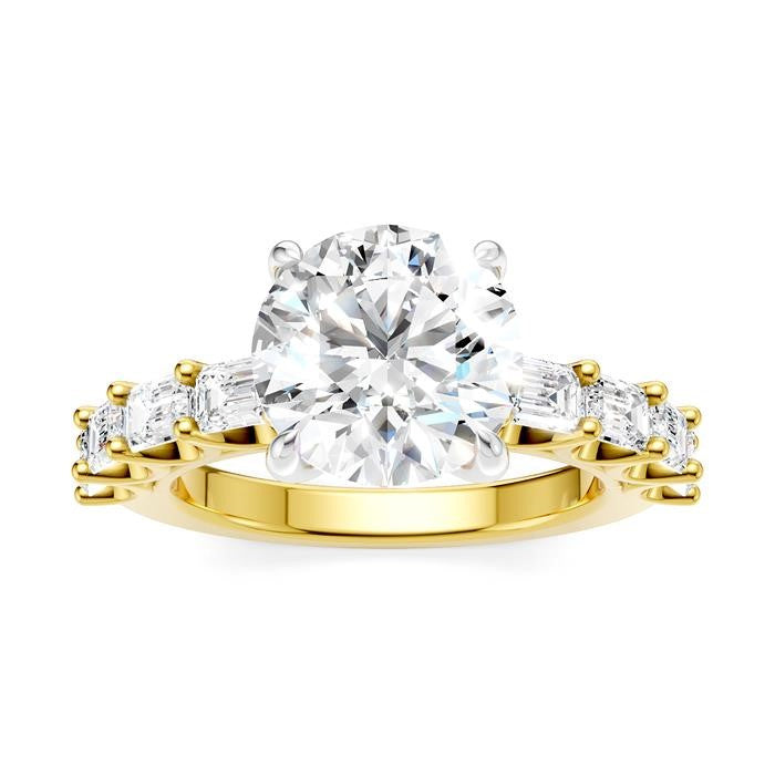 1 1/3 Ctw Round Shape Emerald and Round Cut Diamond Semi-Mount Engagement Ring in 14K Yellow and White Gold