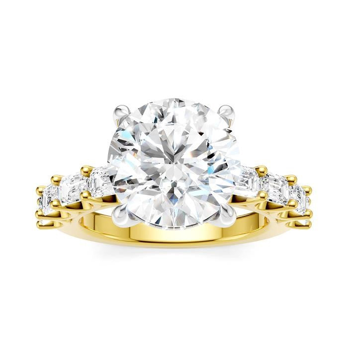 1 1/3 Ctw Round Shape Emerald and Round Cut Diamond Semi-Mount Engagement Ring in 14K Yellow and White Gold