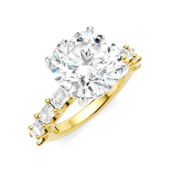 1 1/3 Ctw Round Shape Emerald and Round Cut Diamond Semi-Mount Engagement Ring in 14K Yellow and White Gold