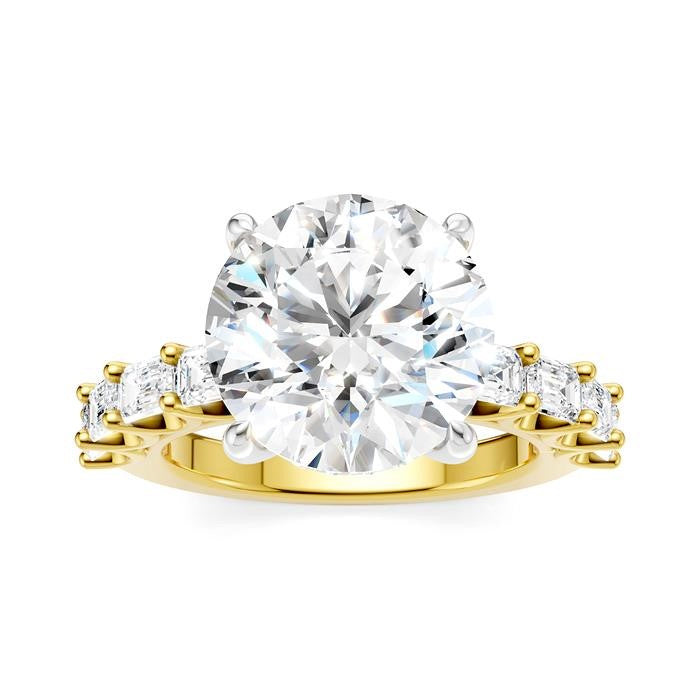 1 1/3 Ctw Round Shape Emerald and Round Cut Diamond Semi-Mount Engagement Ring in 14K Yellow and White Gold