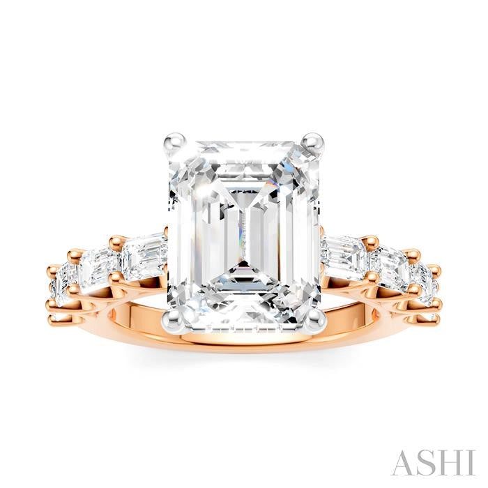1 3/8 Ctw Emerald Shape Emerald and Round Cut Diamond Semi-Mount Engagement Ring in 14K Rose and White Gold